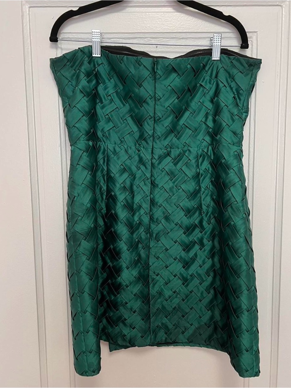Amanda Uprichard Emerald Green Strapless Woven Satin Mini Dress
